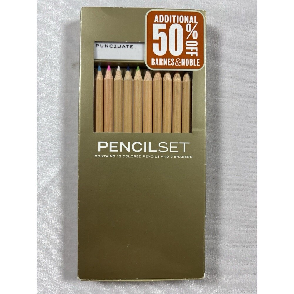Punctuate Colored Pencil Set 12 Pencils & 2 Erasers New In Box Barnes Noble